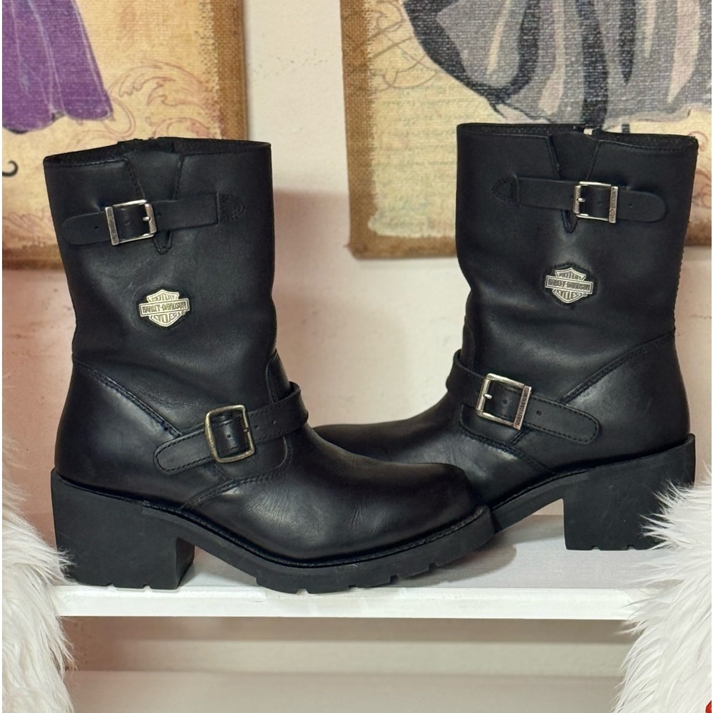 Harley-Davidson Women's Size 10 Side-Zip Up Black Leather Biker Boots. 🔥 🔥